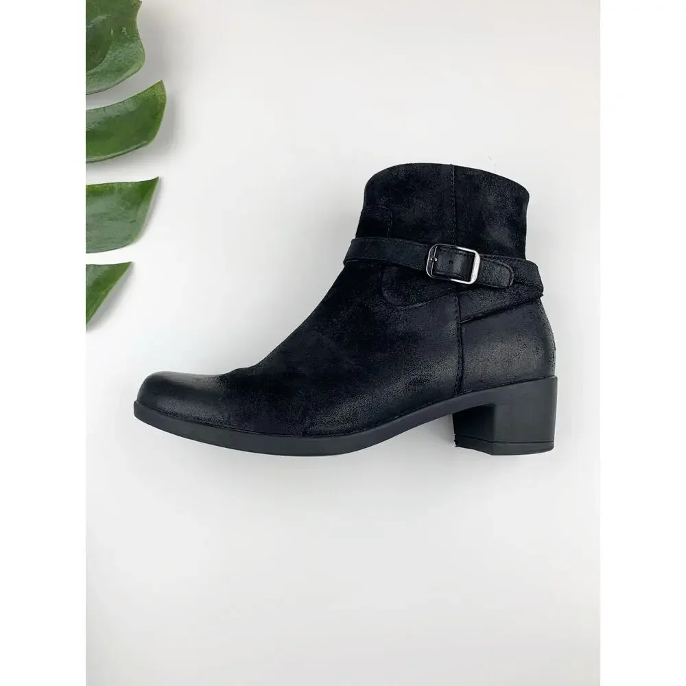 Dansko Cagney Ankle Boots Black Burnished Leather Booties Women's 37 US 6.5 7